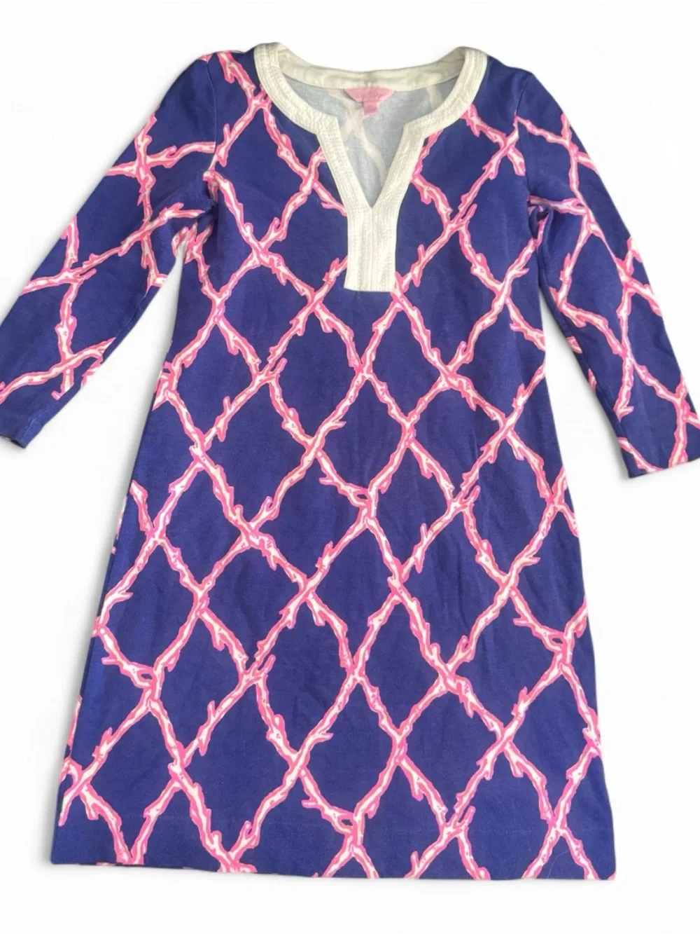 Lilly Pulitzer Navy and Pink Lattice Girls Pajama Nightgown
